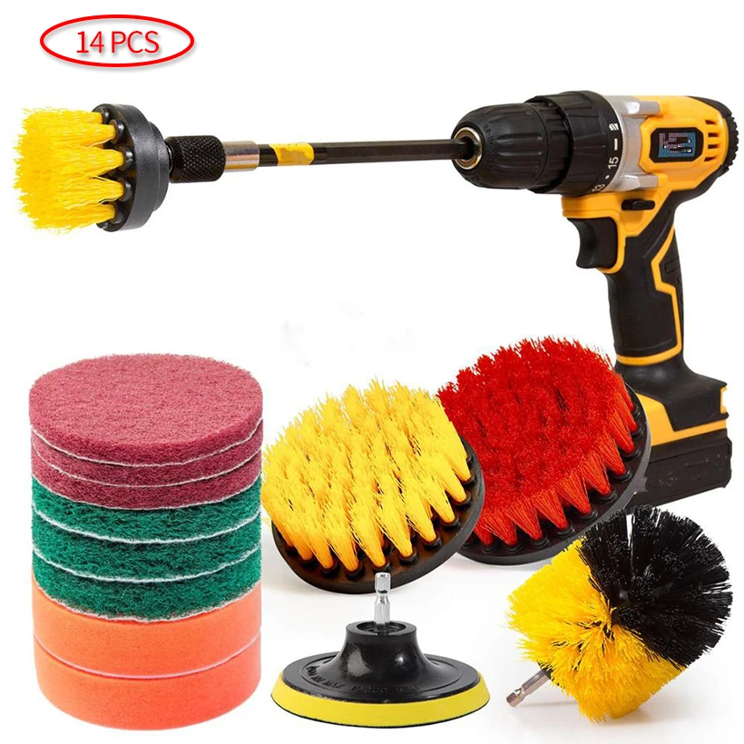 Juego de accesorios de cepillo de taladro de 14 piezas cepillo de limpieza para taladro, ducha, azulejo y lechada Kit de limpieza de limpiador eléctrico todo propósito D30