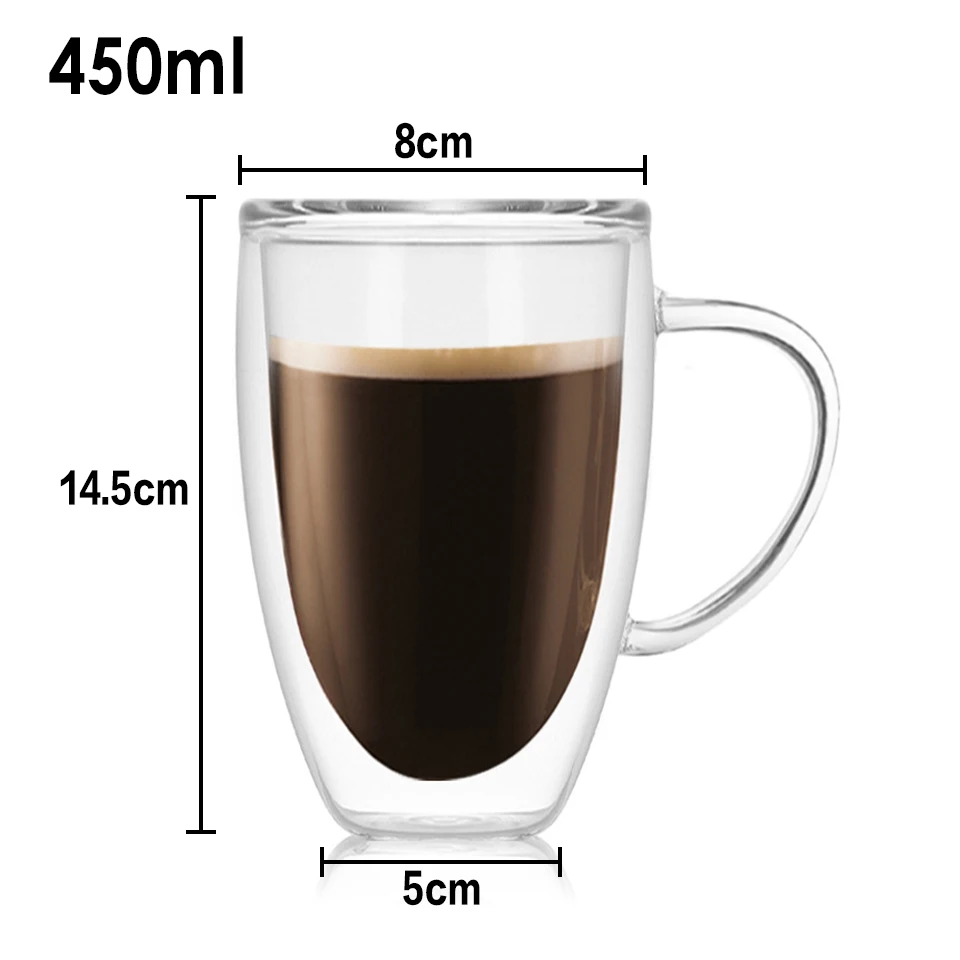 450ML CB277 Термостойкие стеклянные кофейные/чайные чашки и кружки с двойными стенками, дорожные двойные кофейные кружки с ручкой, чашки для напитков, рюмки es - Цвет: 450ML CB277