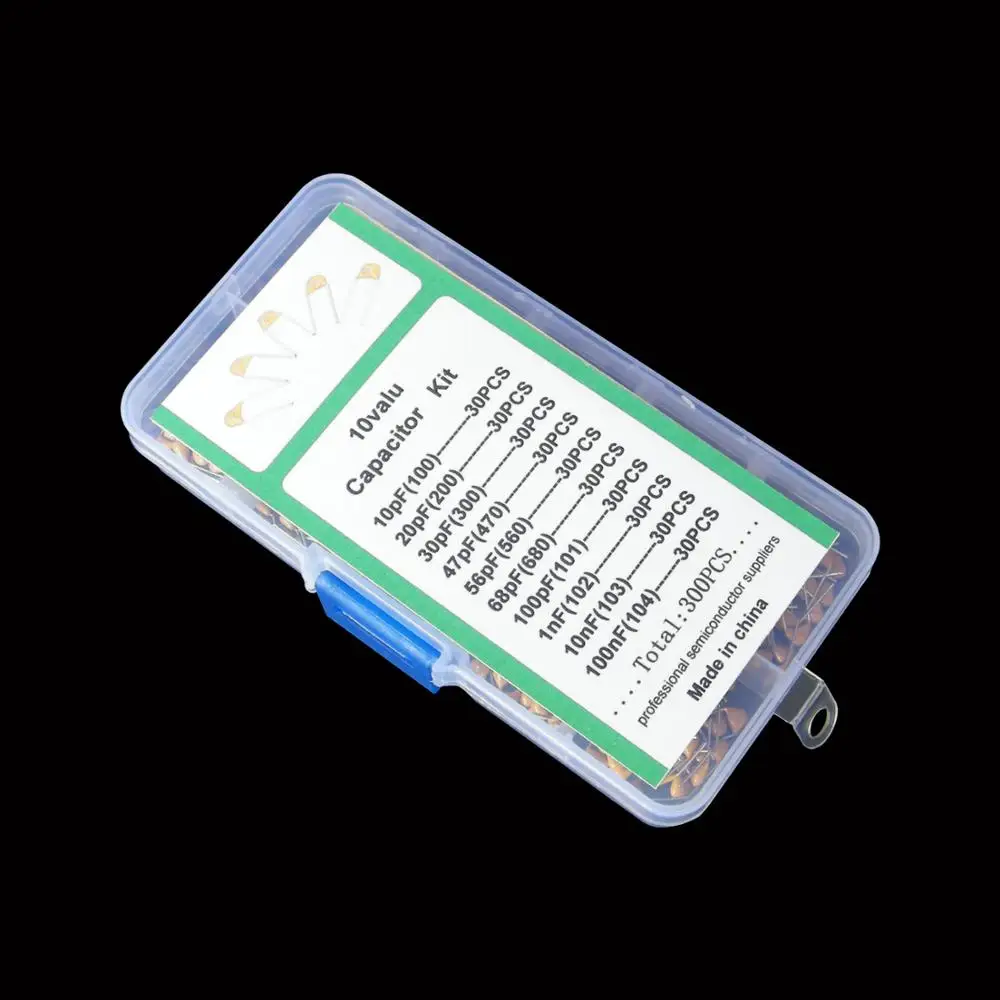 

300pcs/lot 10Values*30pcs 10PF-100NF(100~104) 50V Multilayer Ceramic Capacitors Assorted Kit Assortment Set with Storage Box