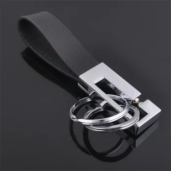

Universal Car Leather Keychain Leather Strap Key Ring Key Chain With 2 Loops for BMW VW Keyfob Gift Black 1pcs