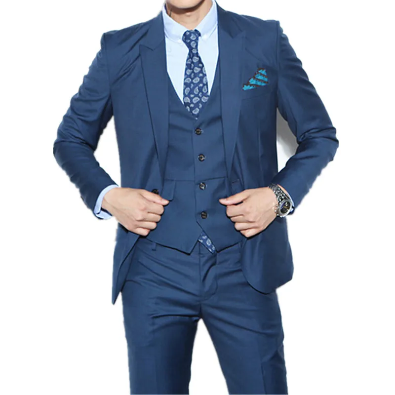 

High qulity Men's suits gentleman handsome groom suit tuxedos fashion blue the groom wedding suit (jacket + vest + pants)