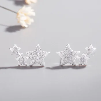 

YAOLOGE Hot Sale 925 Sterling Silver Prevent Allergy Stud Earrings for Women Simple Geometric Pentagram Handmade Party Jewelry