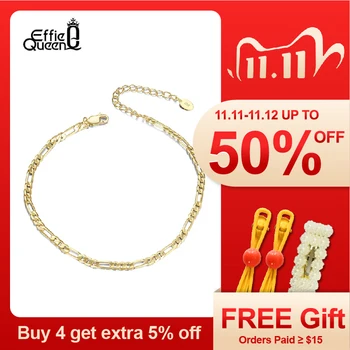 

Effie Queen Classic Diamond-Cut Figaro Chain Ecliptic Anklet Real 925 Silver Delicate Adjustable Anklet Leg Jewelry Gift SA07