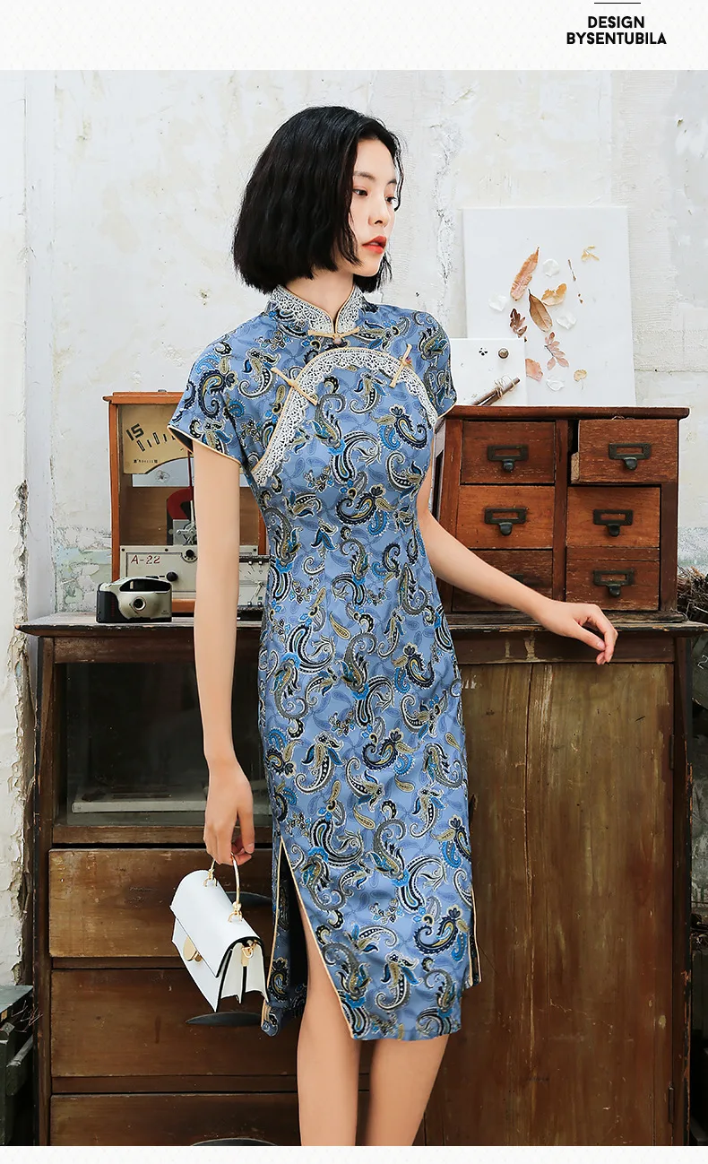 Manufacturers Direct Selling Retro Cheongsam Summer New Style Women's Elegant Dignified Daily Life Improved Old Shanghai Mid-len