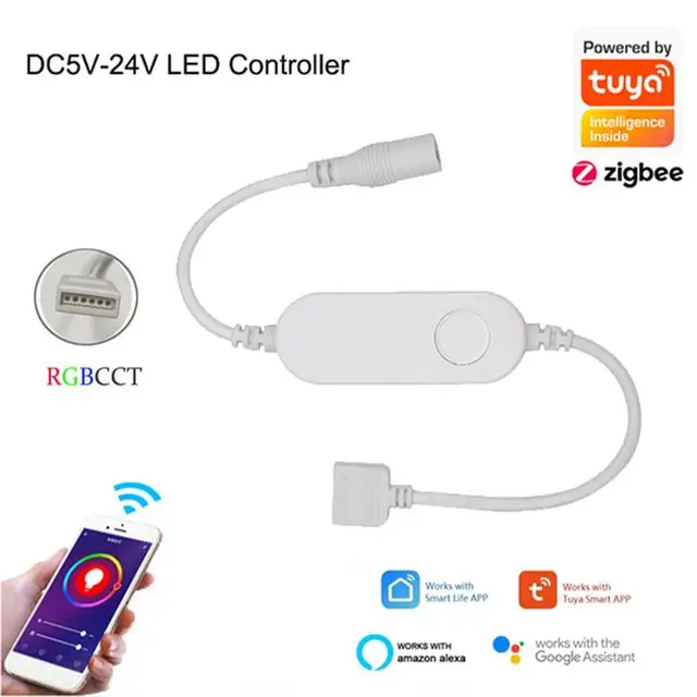 TUYA Zigbee LED Light String Controller Smart 5V 12V 24V RGBW RGBWW RGB+CCT RGB Dimmer Controller Alexa Echo Plus Voice Control RGBCCT