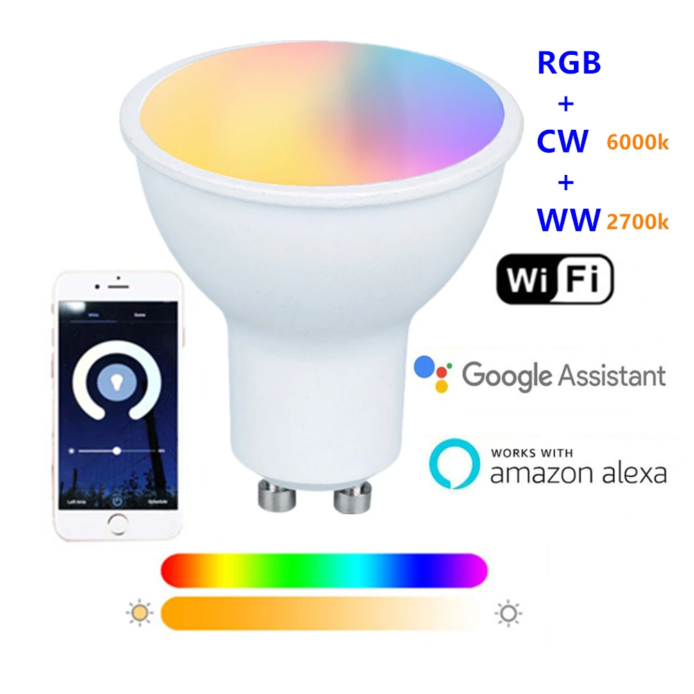 5W WIFI LED Sportlight GU10 base Smart LED Spot lamp RGB+Warm white Color changeable LED Spot light Smart Tuya Bulbs 220V 230V spot led light