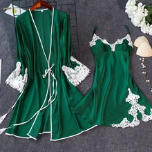 Зеленый ночной халат, сексуальный женский комплект из 2 предметов, топ на бретелях, комплекты для сна, повседневные пижамы, домашняя ночная рубашка, халат для сна, банное платье