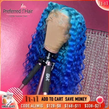 

Preferred Lime Green Lace Front Wig Blue Ombre Wig Transparent Lace Wigs Remy Brazilian Full Lace Human Hair Wigs For Women