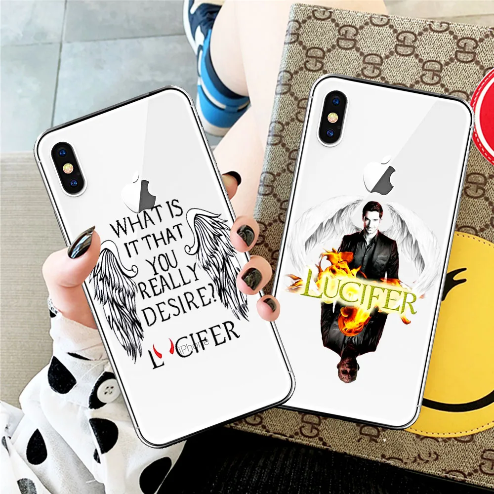 

Hot American TV Degenerate angel Lucifer TPU Transparent phone Case For iPhone 8 7 6 6S Plus XR 10 11 Pro max X XS Max 5 5S SE