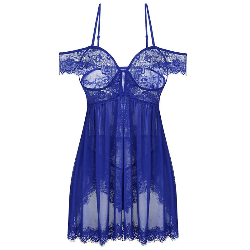 

Sexy Women Lingerie Lace Night Dress Sleepwear Nightgown Bandage Deep V G-String See Through Sexy Sheer Sleep Dress J20