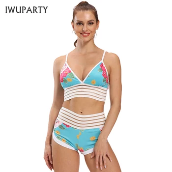 

IWUPARTY Gym Set Floral Printed Set Women Workout Clothes Jogging Sport Suit Bra Shorts Leggings Fitness Clothing Conjunto Mujer