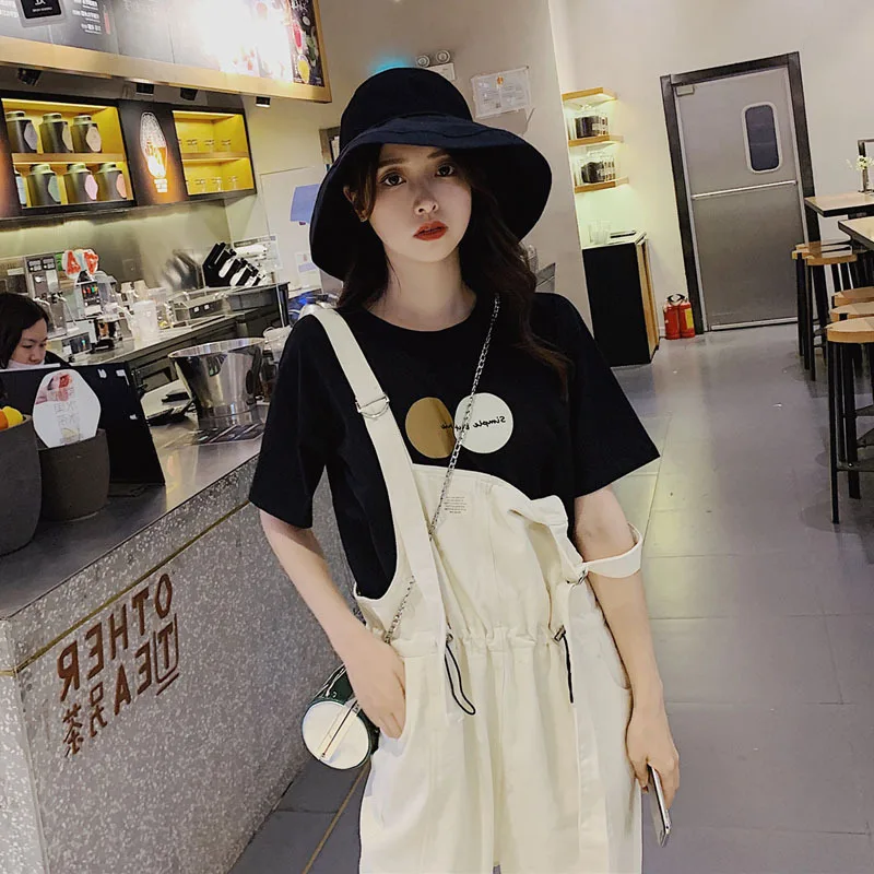 

Online Celebrity Candy-Colored Suspender Pants Women's Korean-style Loose-Fit 2019 New Style Spring Mori Girl Line Cute Hipster