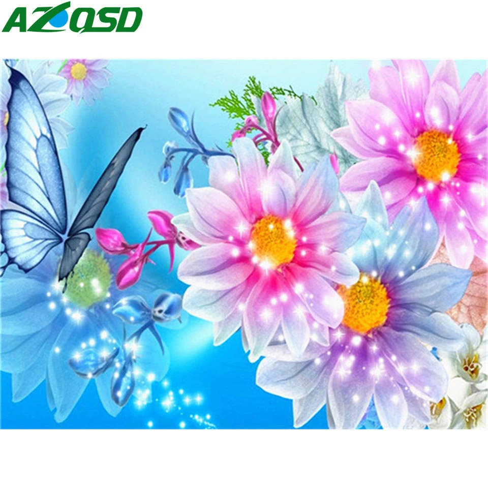 AZQSD краска по номеру бабочка цветок картины масляная номерам ручная набор холст