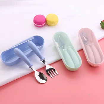 

1Set Baby Tableware Set Children Utensil Stainless Steel Dinnerware Cutlery Infant Food Feeding Spoon Fork