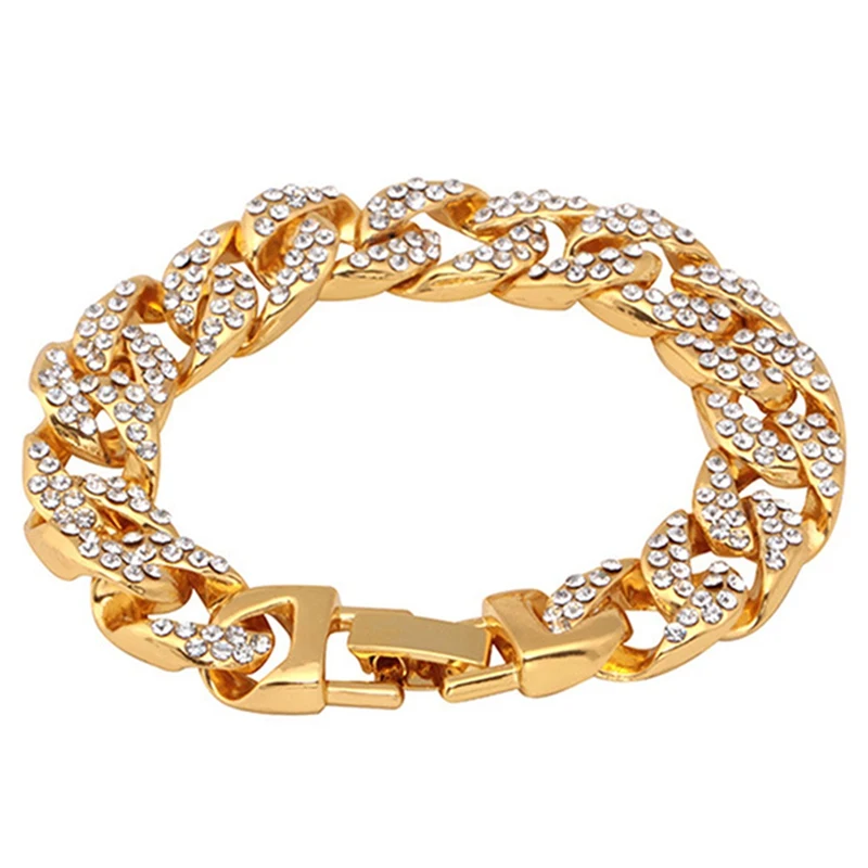 Новое поступление, Европейский хип-хоп браслет, блестящий циркон, голова дракона, пряжка, кубинская цепь, фиксирующий цвет, мужской браслет, ювелирные аксессуары