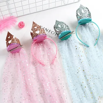 

2020 New Frozen Children's Crown Hairpin Princess Veil Headband Hairpin Stage Prop Hairpin hair clips for girls