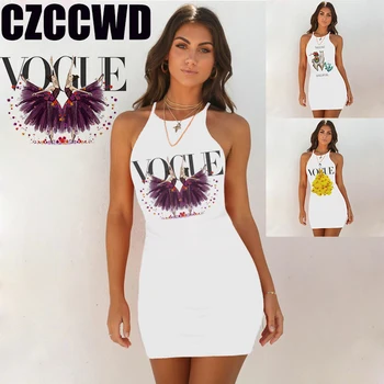 

2020 Summer Tight Sexy Female Dress Harajuku Casual White Vestidos For Women Vogue Ballet&bag Print Vintage Aesthetic Dress