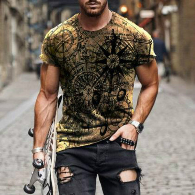 Men's T-Shirt European And American Fashion Marine Style Anchor 3D Printed Clothes Loose Large Size Quick-Drying T-Shirt