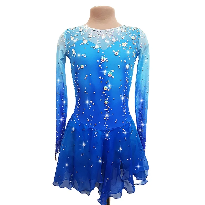Liuhuo Ice Skating Dress Long Sleeve Girls' Spandex Latin Rhinestone