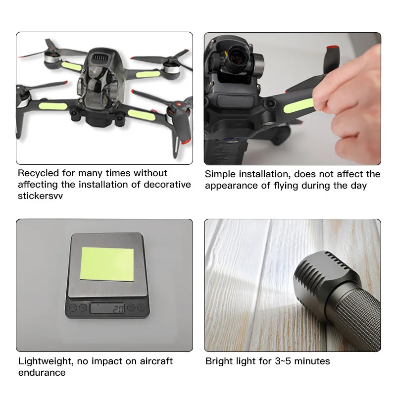 2PCS Replacement Luminous Sticker Night Flight Sticker Fluorescent Stickers for DJI FPV Combo Drone Aircraft Accessories
