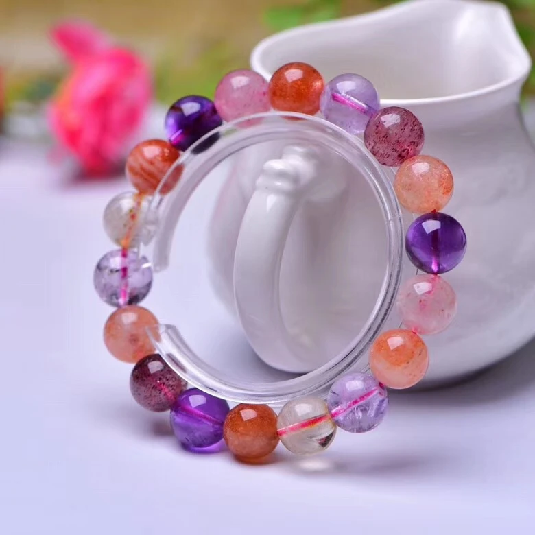 

Genuine Natural Super Seven 7 Colorful Rutilated Quartz Crystal 11mm Clear Round Beads Bracelet For Women Men Jewelry AAAAA
