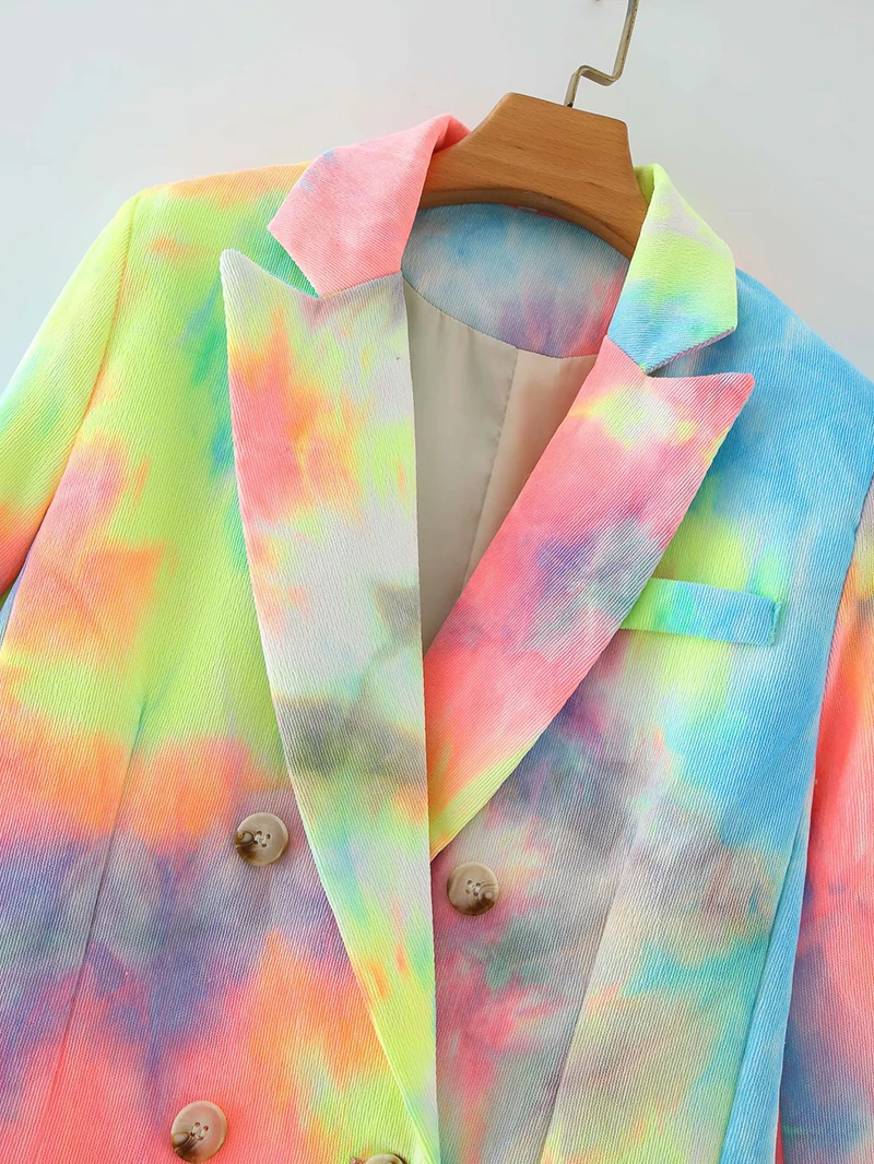Autumn 2020 Women Korean Street Style Blazer Printed Lapel Collar Long Sleeve Loose Fit Jacket Fashion Suit Coat Female Outwear