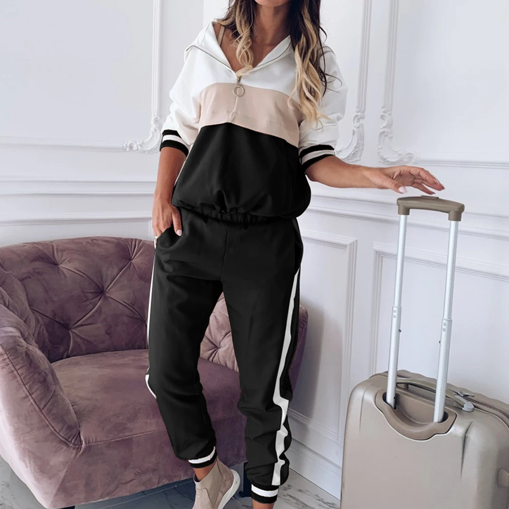 Style 1-Black Женские наборы для бега, толстовки из кусков, комплекты спортивной одежды для женщин, 2 шт., толстовка с длинным рукавом, штаны, весенний осенний костюм, комплект, спортивный костюм - Цвет: Style 1-Black