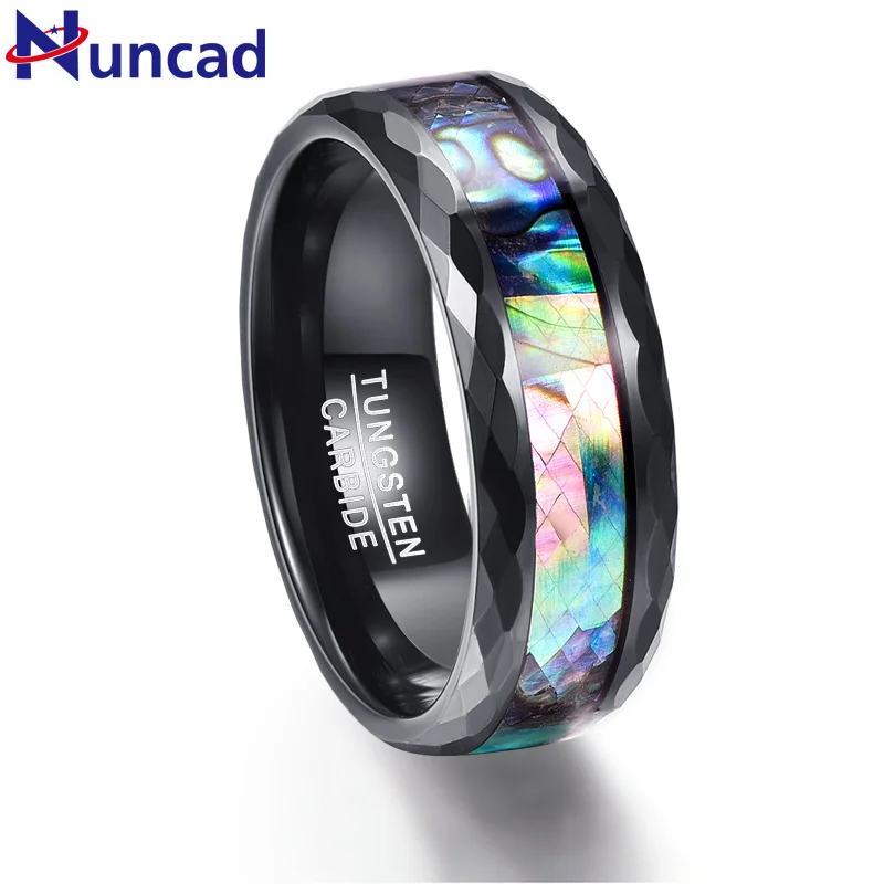 Tungsten Carbide Abalone-Shell Rings For Wedding-Band Men 8mm 8mm-Width Inlay Faceted