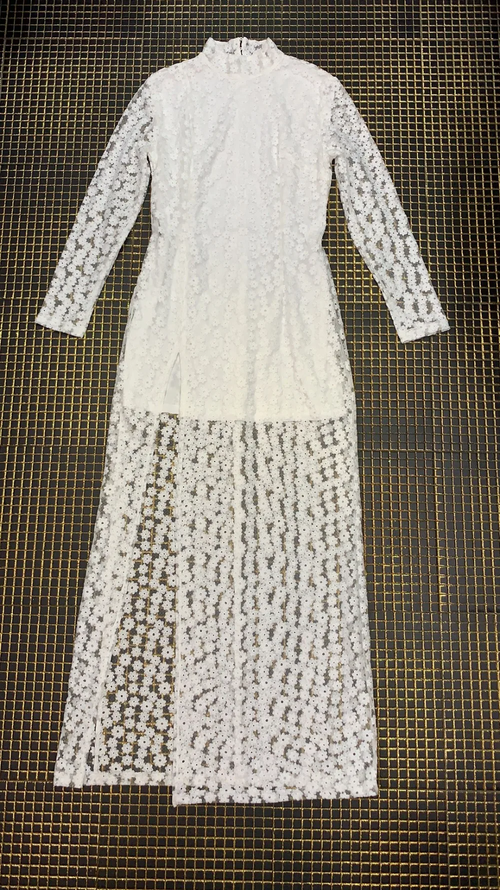 Новое женское белое Сетчатое платье с круглым вырезом и длинным рукавом Vestido Celebrity вечернее облегающее платье платья