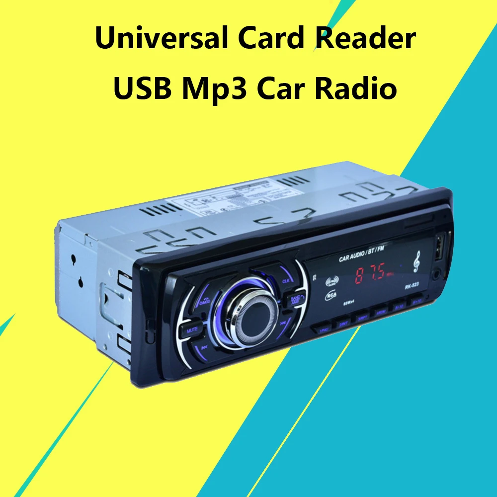 MP3 estéreo Universal para coche, de 12V Rk 523, 1 lector de tarjetas Bluetooth, unidad Flash USB, sintonizador FM, control remoto, radio vintage|Radios de coche| -