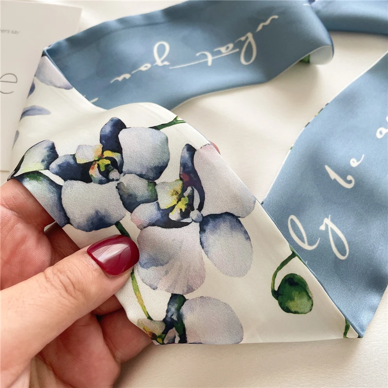 Women Silk Long Hairband Necktie Print Floral Skinny Ribbon Scarf Bag Wrist Bandana Girl Waist Popul 2021 Summer Accessories small hair clips