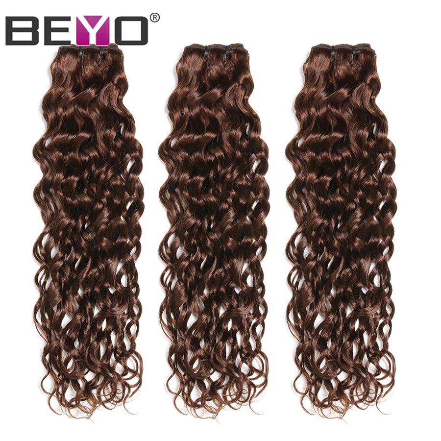 

Pre-Color #4 Water Wave Hair Brazilian Hair Weave Bundles Light Brown Human Hair Bundles 3 Or 4 Bundle Deals Beyo Non Remy Hair