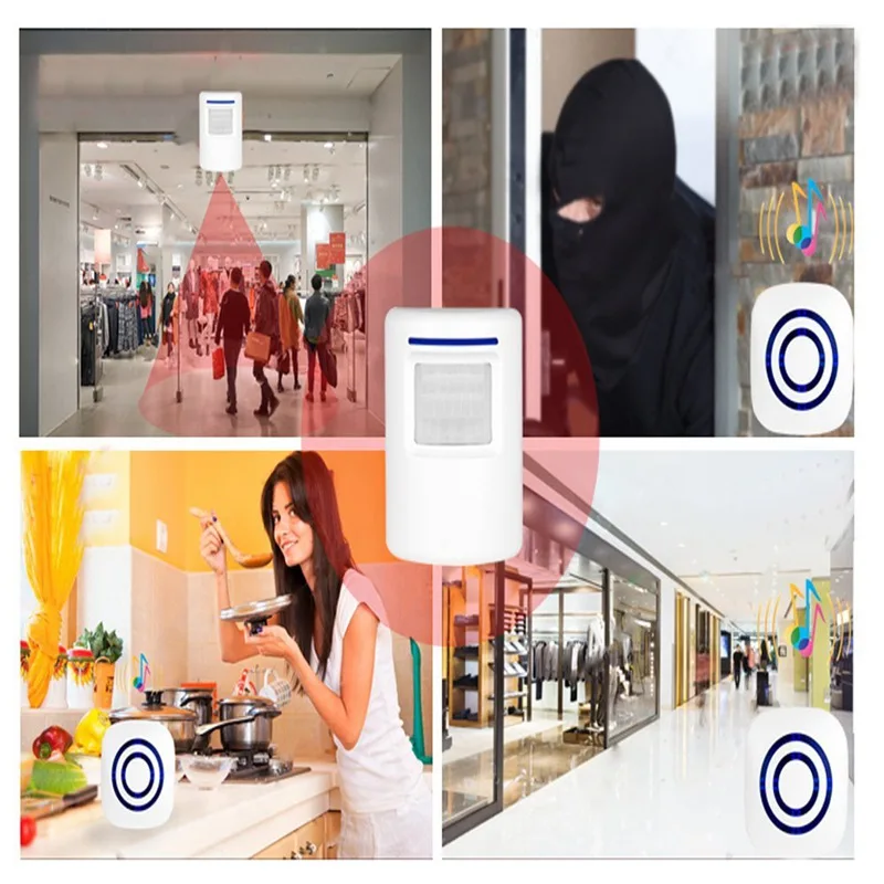 Hot 3C-Door Chime,Wireless Business Door Motion Sensor Detector Smart Visitor doorbell Home Security Driveway Alarm with 1 Plug
