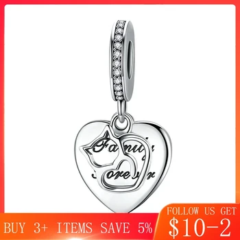 

CodeMonkey 100% 925 Sterling Silver Animal Love of Cat Heart Shape Pendant Charm fit Charm Bracelets Sterling Silver Jewelry 865