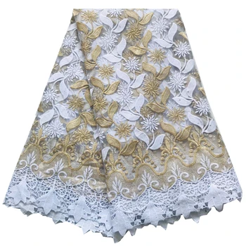 

white african lace fabric gold embroidery tulle lace fabric with stones luxury french lace for wedding 5yards