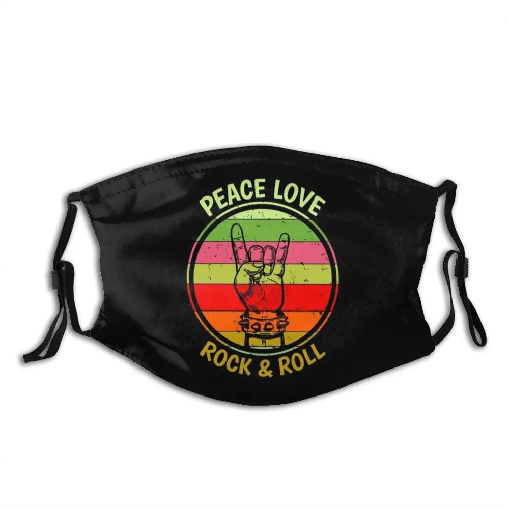 Hippie Peace Love Rock And Roll дизайн для 80S Lovers моющийся фильтр печати Пылезащитная маска рта