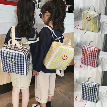 

Kids Boys Girls Children Plaid Smile Backpack Schoolbag Large Capacity Tote Bags