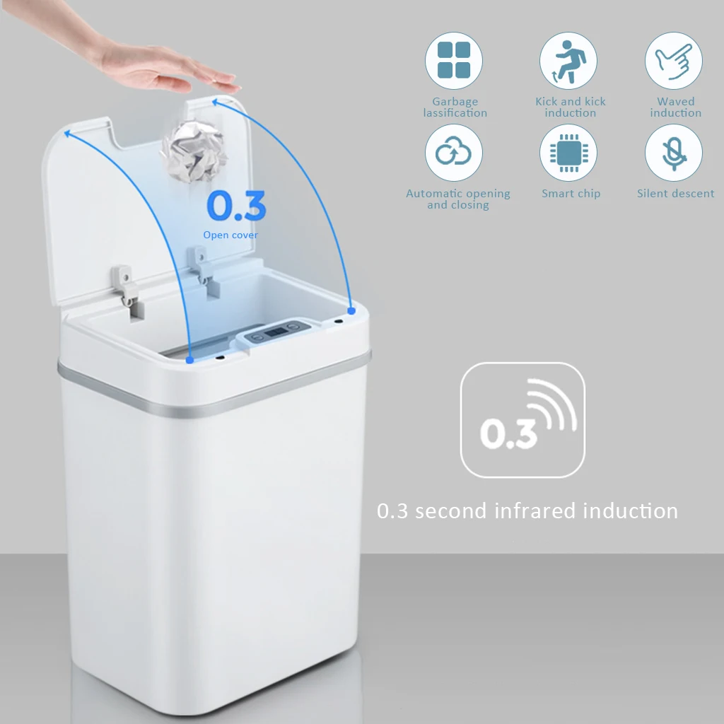 

2019 Intelligent Automatic Touchless Induction Motion Sensor Kitchen Trash Can Wide Opening Sensor Eco-friendly Waste Bin