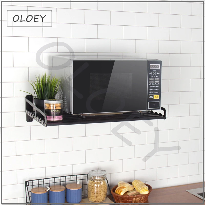 

Microwave oven storage stand kitchen shelves black aluminum wall shelf stand oven rack kitchen organizer Accessories