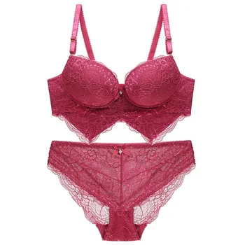 

Julexy Red Lace Bra Sets Padded Push Up Brasserie Brief Panty Underwear Sets High-end Women Lingerie Sets Sexy Intimates Sets