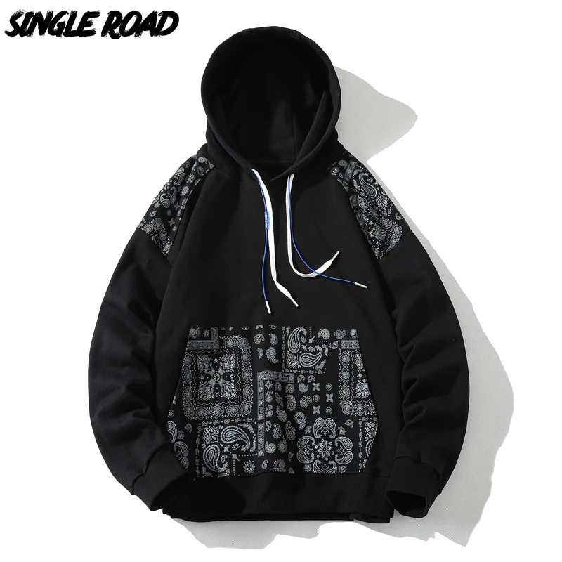 

Single Road Mens Bohemian Hoodies Men 2023 Vintage Patchwork Sweatshirt Japanese Streetwear Hip Hop Oversized Black Hoodie Men