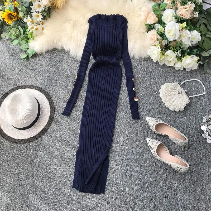 Женское трикотажное платье ALPHALMODA пуловер на пуговицах с рукавами вязаное