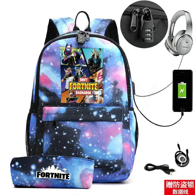 Gioco Caldo Fortnite Anime College School Bags Ragazzi Ragazze Borsa Da Scuola Di Ricarica Usb Fortnite Schoolbag Set Da 2 Pezzi