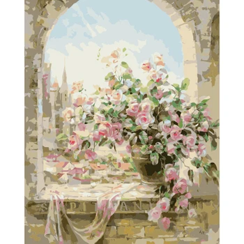 

Painting By Numbers Kit DIY Window Scene Canvas Oil Art Picture Craft Gift Wall Art Picture Living Room Home Decor