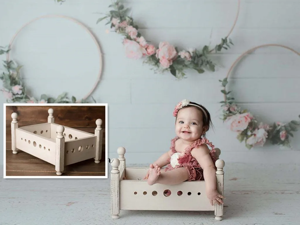 Newborn Props Photography Cot Baby Photo Small Wooden Bed Posing Baby Photography Props Cot Baby Photo Studio Props for Photo Home Accessories Pink 