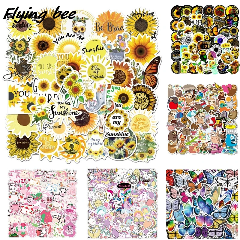 

Flyingbee 1set Sunflower You Are My Sunshine Cute Sloth Butterfly Graffiti Sticker Creative Decorative Waterproof Stickers X1114