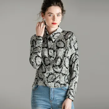 

2020 Lapel Double Wrinkle Shirt Female A907339 Printing Temperament Top Women's Wear
