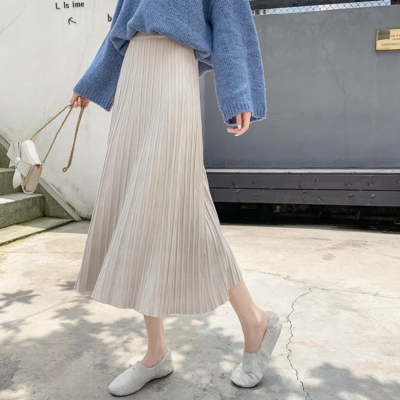 Новая плиссированная элегантная Длинная с высокой талией шелковая осенне-зимняя повседневная юбка Harajuku Faldas Largas Mujer Modis Saia Longa