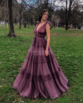 

Purple Elegant A-Line V-Neck Evening Dress Floor-Length Sleeveless Prom Dress Robe De Soiree Aibye вечернее платье Formal Dress
