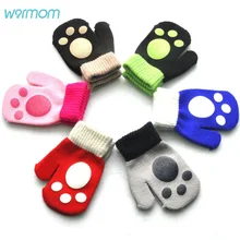 Теплые детские перчатки Warmom с милым рисунком кота из мультфильма; варежки для мальчиков и девочек; вязаные перчатки с длинными пальцами; зимние аксессуары для От 1 до 5 лет